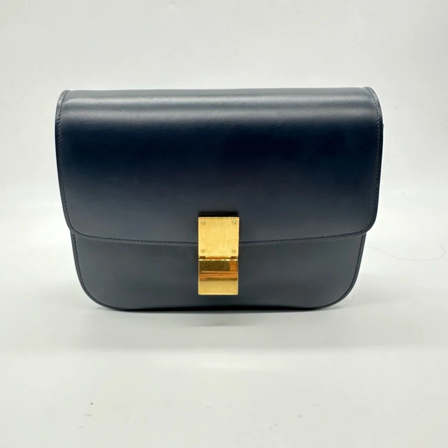 95新 Celine/思琳 663 2683 赛琳 box 深蓝色单肩包二奢包包