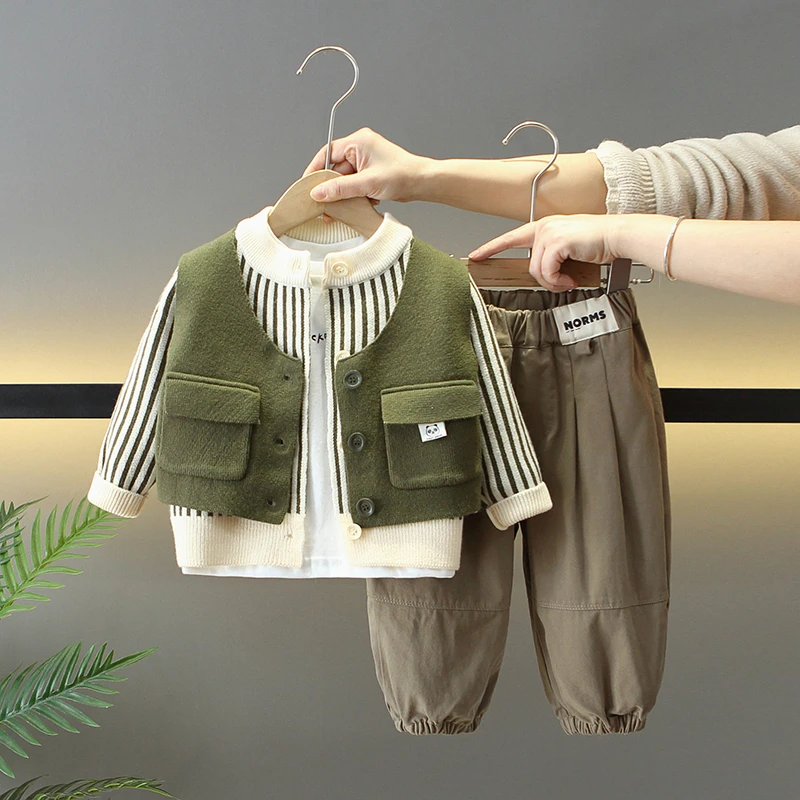 男童套装春秋季2025年款衣服儿童服装男宝宝毛衣外套痞帅潮酷童装