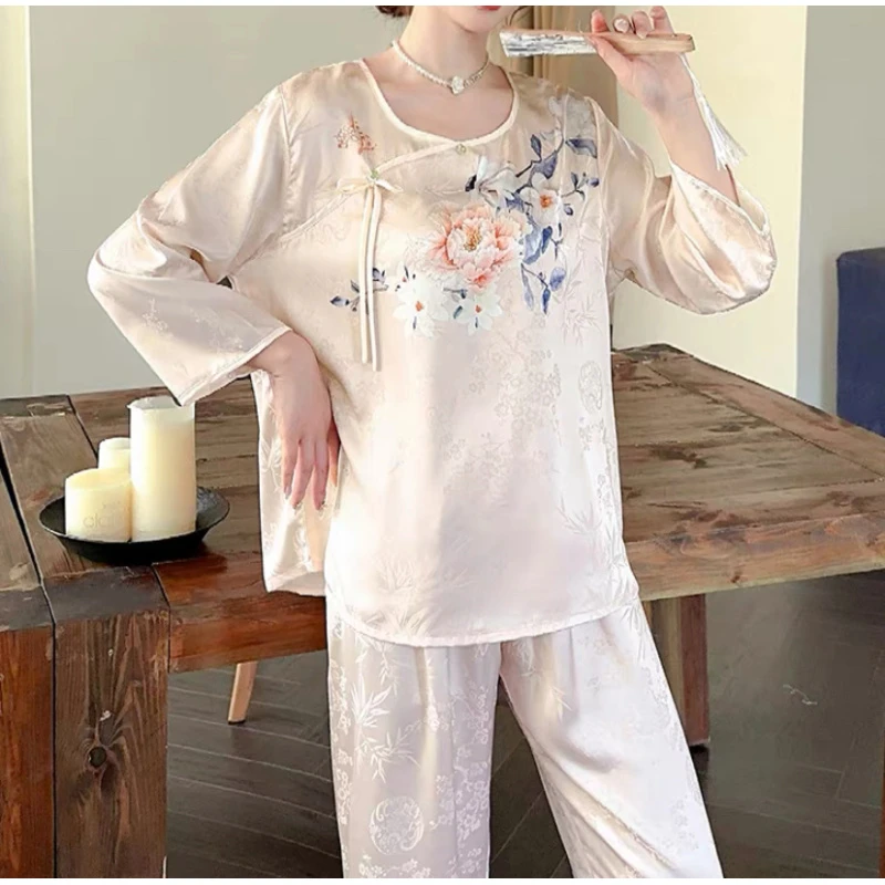 Z1富贵花开盘扣睡衣套装