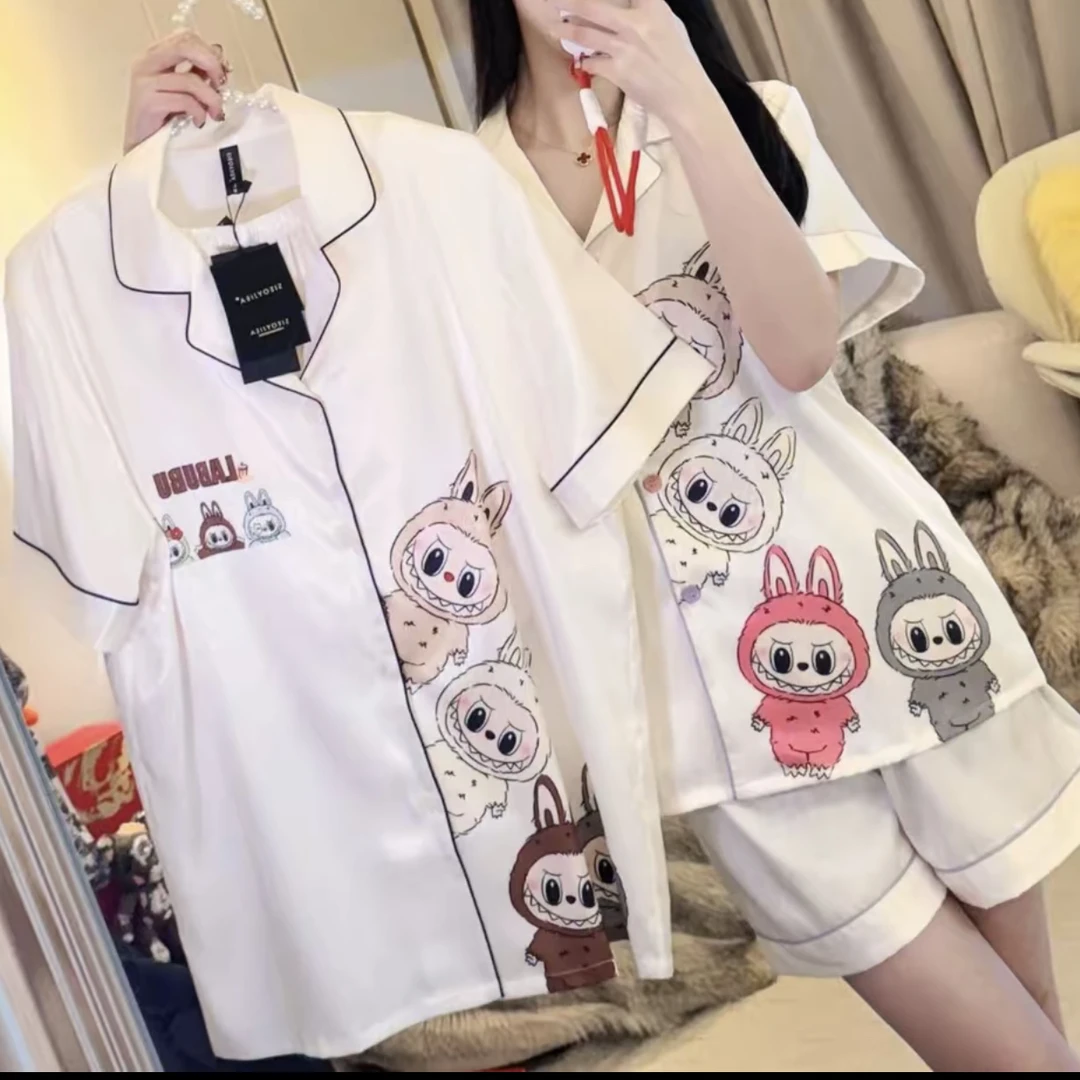 琦欣家拉布布夏季短袖卡通冰丝休闲情侣家居服睡衣