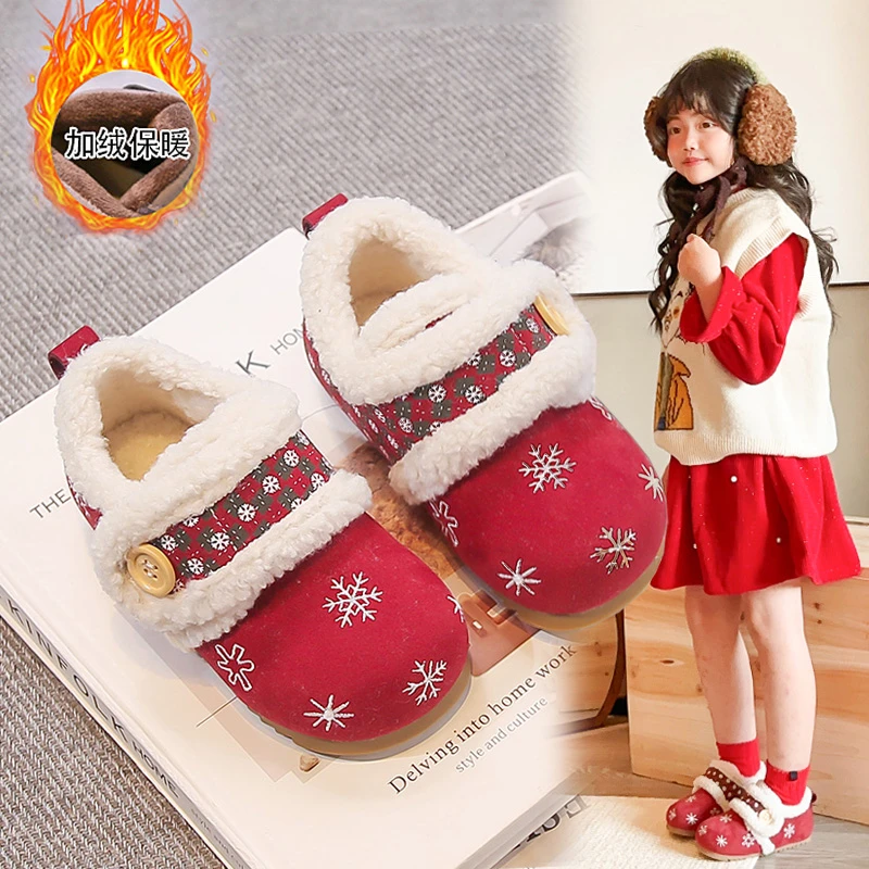小朋友的圣诞节礼物冬季女童勃肯鞋加绒加厚豆豆棉鞋防滑软底童鞋