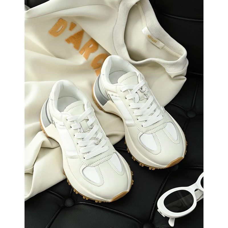 【特价捡漏】跑酷少女运动鞋牛皮厚底休闲老爹鞋白色ins美洋MEIYANG