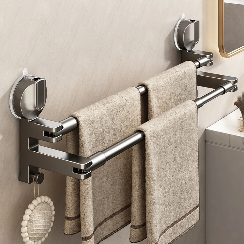 吸盘毛巾架卫生间免打孔浴室洗手间浴巾收纳挂架伸缩毛巾杆置物架