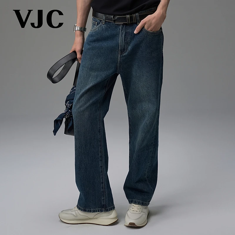VJC/威杰思2025秋新款男装水洗磨白时尚潮流牛仔裤复古D25CO3709