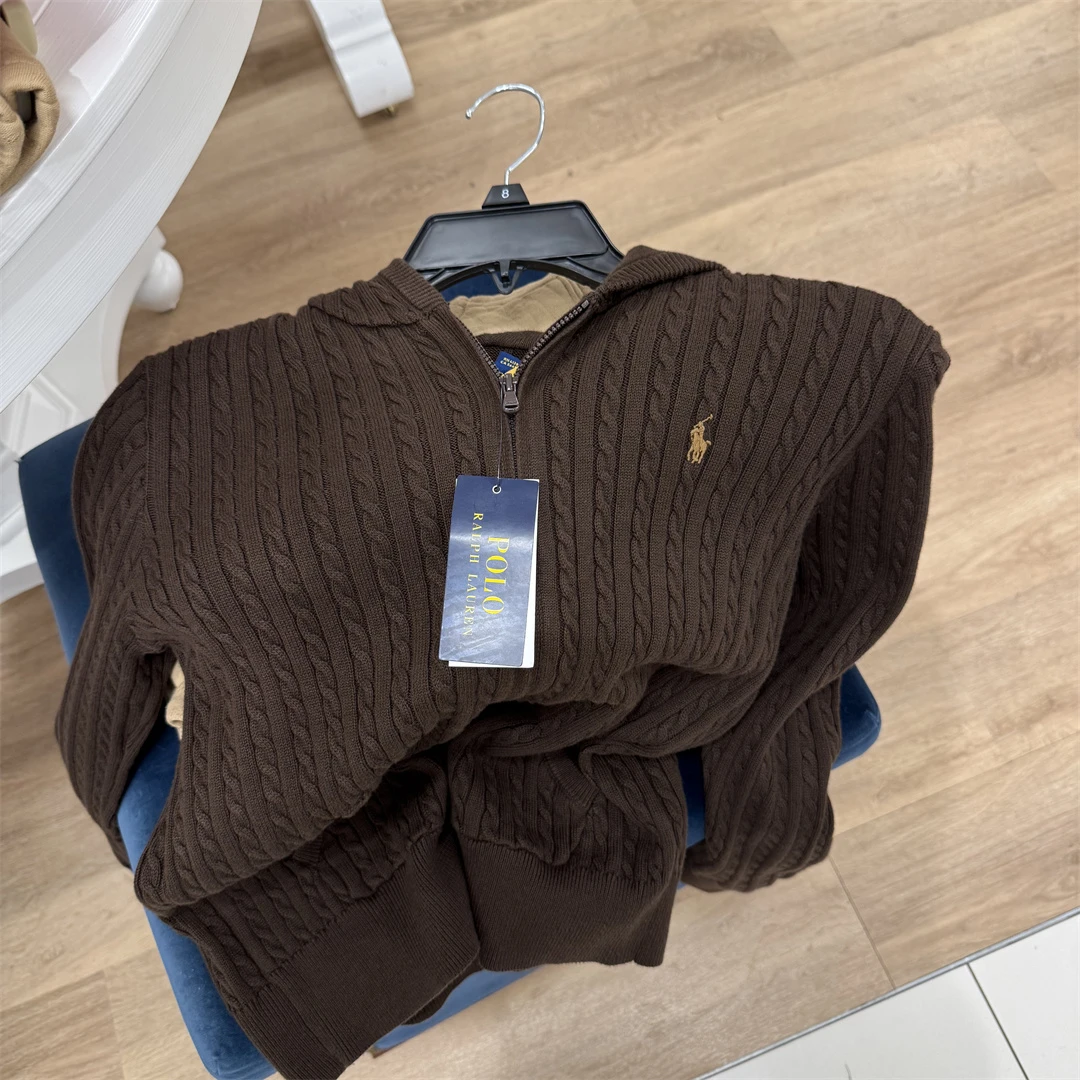 Ralph Lauren 拉夫劳伦 咖色针织连帽拉链开衫毛衣