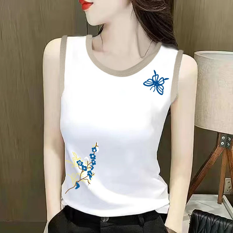新款纯棉韩版印花吊带背心女外穿打底修身百搭显瘦无袖上衣女t恤