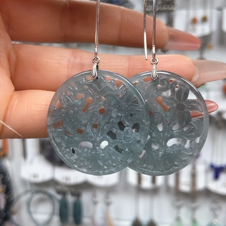 【闪购商品】翡翠耳饰银S925镶嵌耳饰