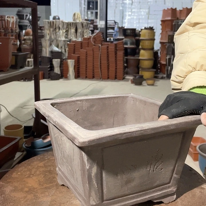 紫砂灰色四方25 花盆