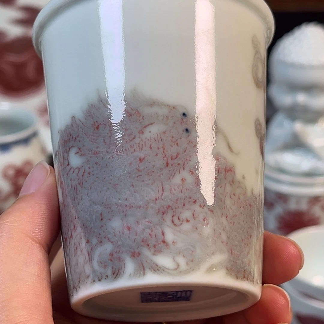 行***书柴窑釉里红可乐杯（缩釉）