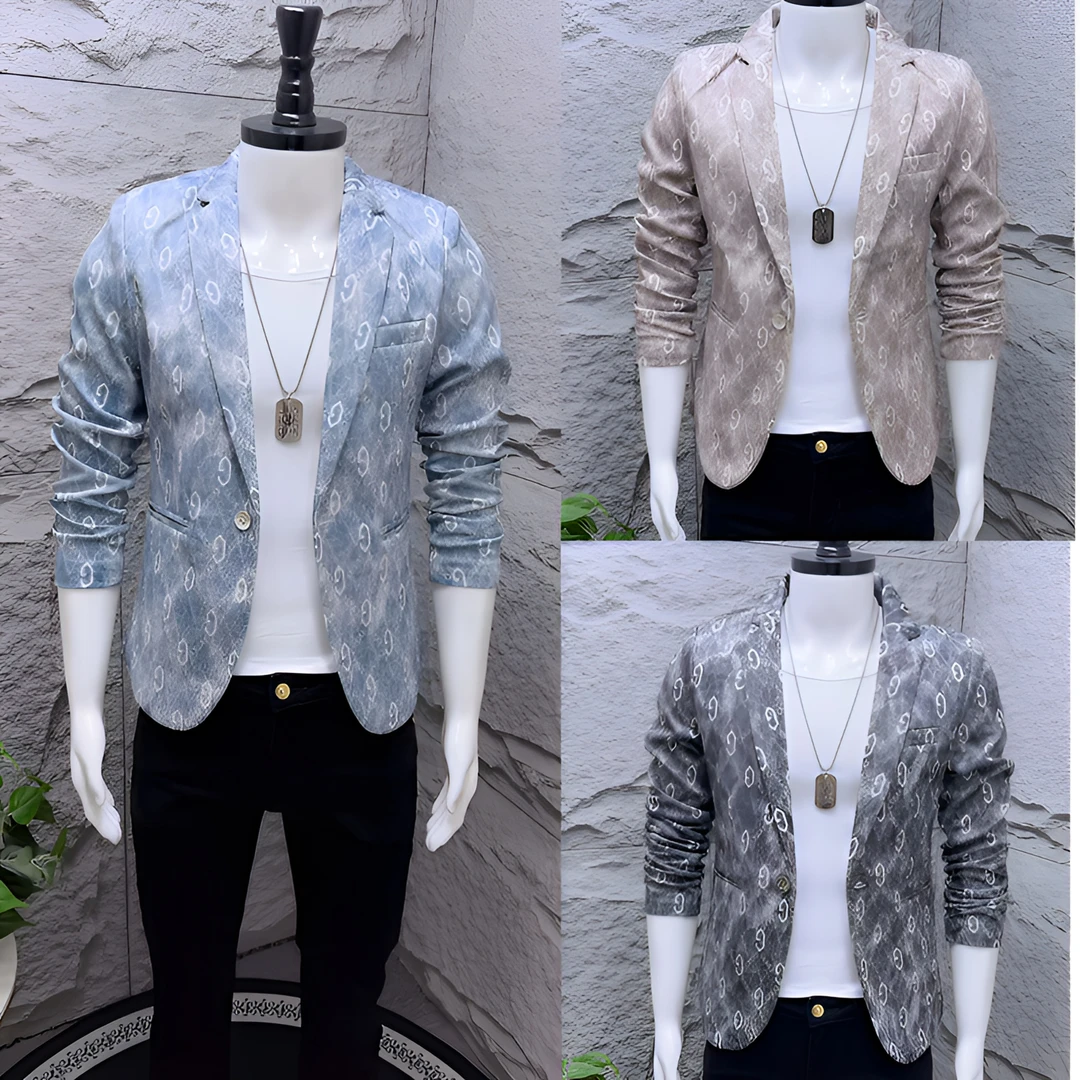 2025男士字母西装秋冬新款时尚个性百搭单排扣修身男士潮流西服男