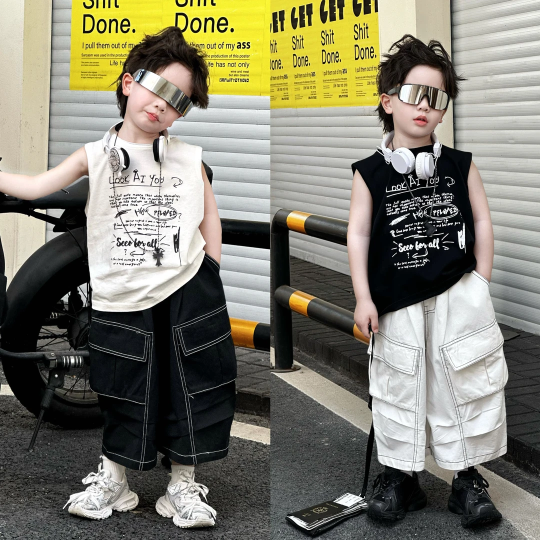 现货 kb6827 | 夏季儿童 韩版宽松超薄随心裁字母背心 ！