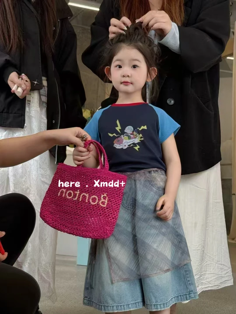 {花卷卷}2025夏季女童韩版汽车河马撞色短袖811147