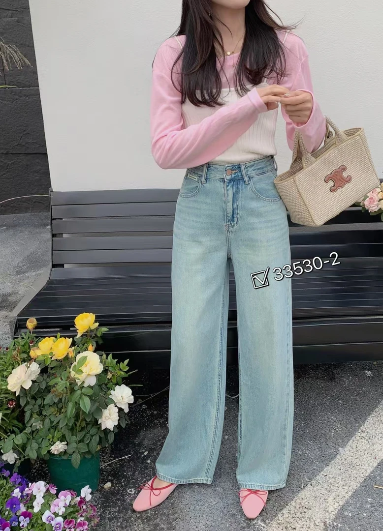 2025【351-400】春夏季Ins高腰气质百搭宽松显瘦时尚设计女装牛仔裤