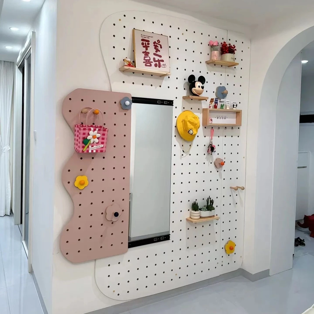 定制实木洞洞板客厅家用隔断玄关置物架纯实木实木洞洞板电箱定制