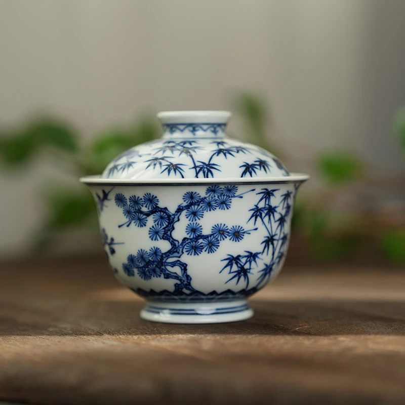 【央广非遗】墨舍柴窑松竹梅大元宝盖碗moshe560