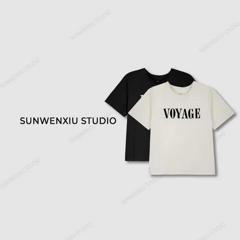 swx studio2店 “Voyage”设计感撞色植绒工艺字母T恤