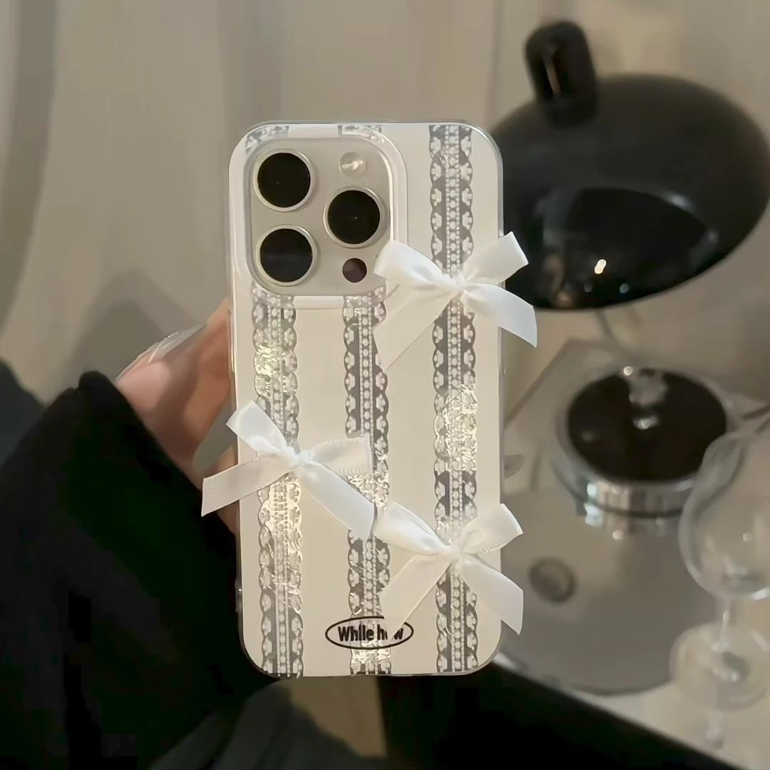 漩涡壳IMD竖条蕾丝蝴蝶结手机壳适用苹果16华为p70vivo小米15oppo