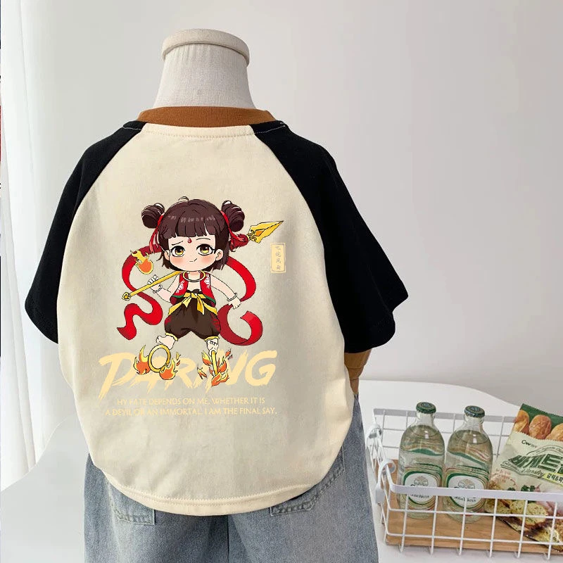 国潮哪吒2025新款夏季男女中小儿童短袖t恤纯棉圆领百搭上衣潮