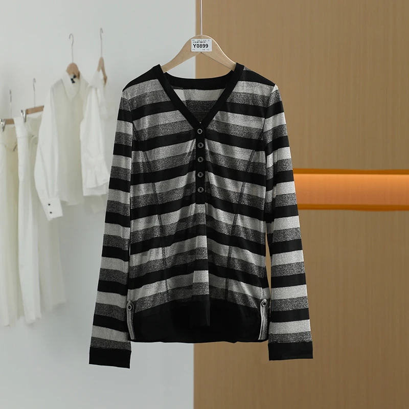 【唐长老自营】货号Y0899女装春秋新款女装条纹百搭针织衫YL