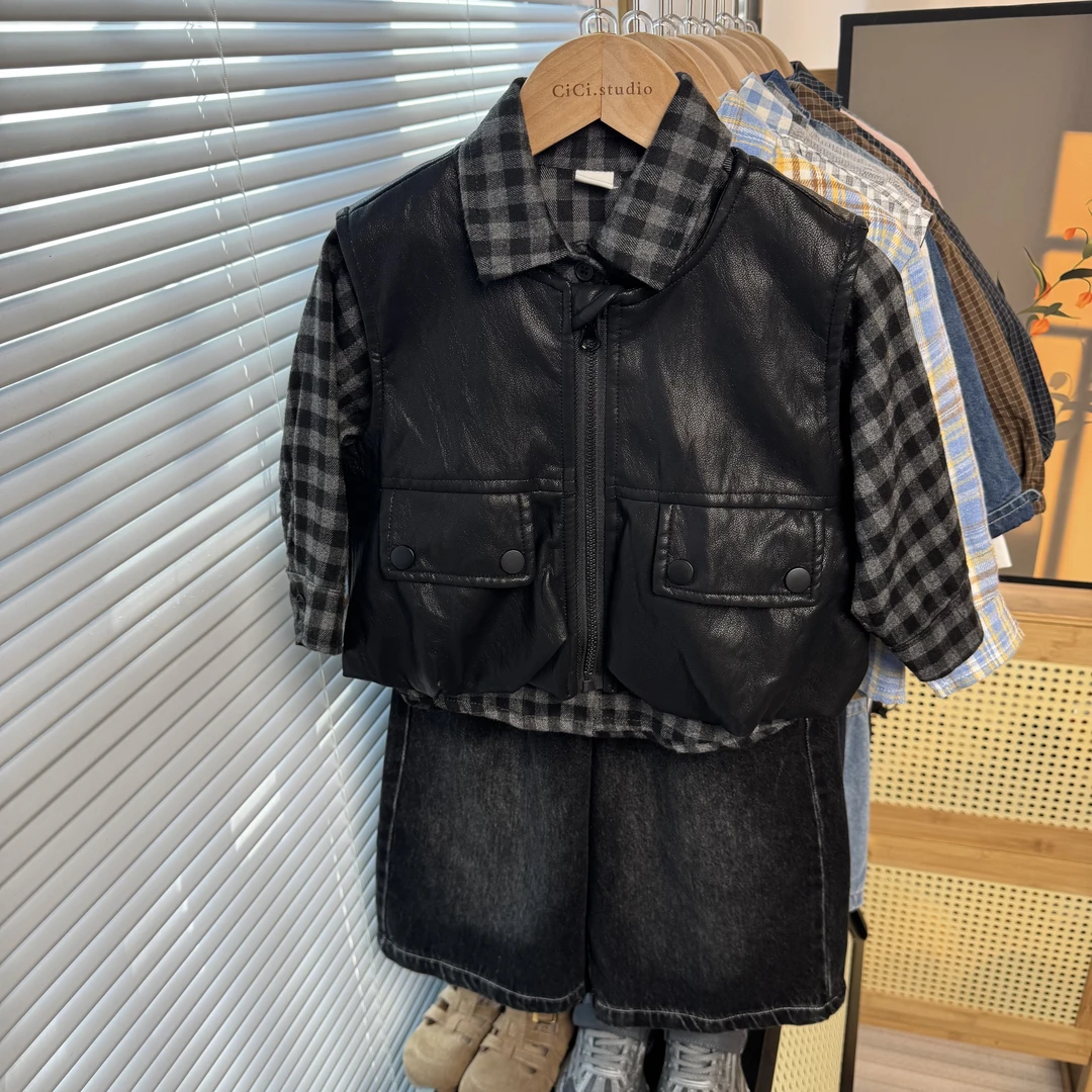 男童秋装三件套2025春秋季新款韩版帅气儿童皮衣马甲套装宝宝衣服