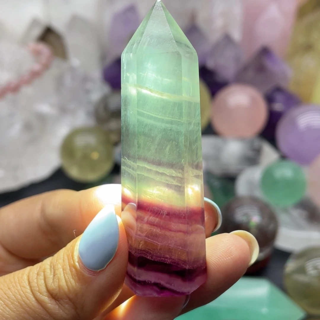 水晶珠宝半成品未镶嵌36彩莹石柱