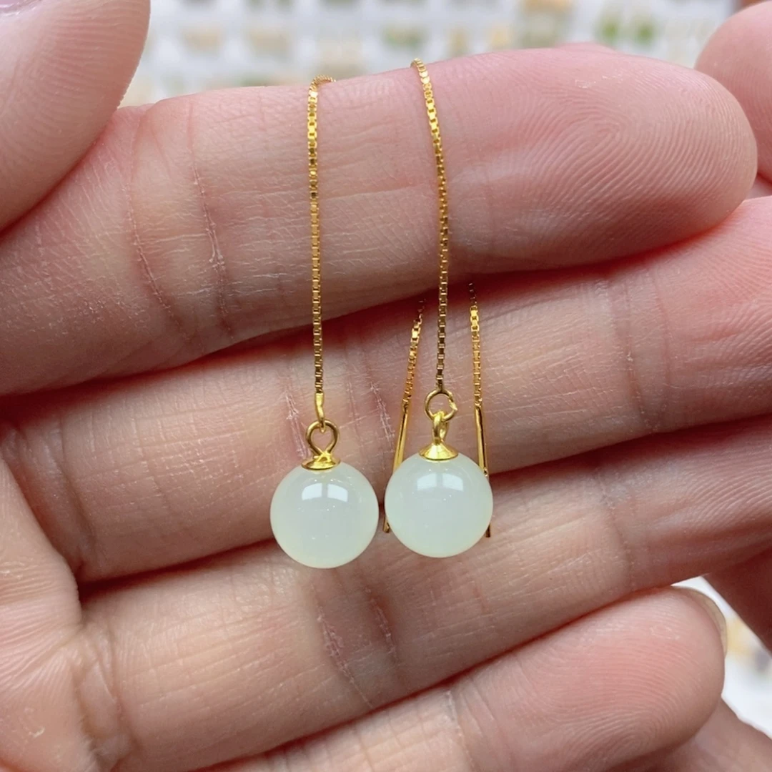 和田玉银S925镶嵌耳饰