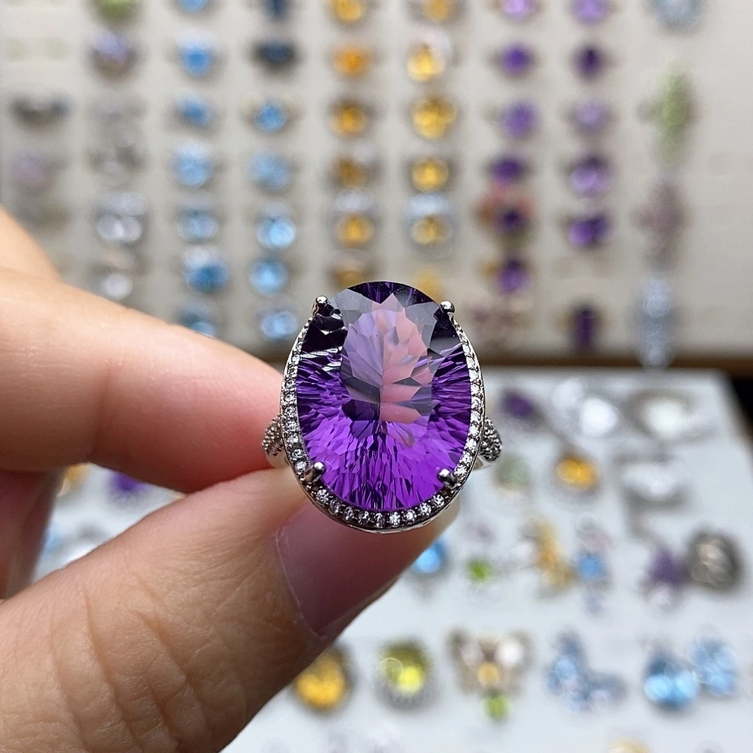 银S925镶嵌戒指紫晶一物一证