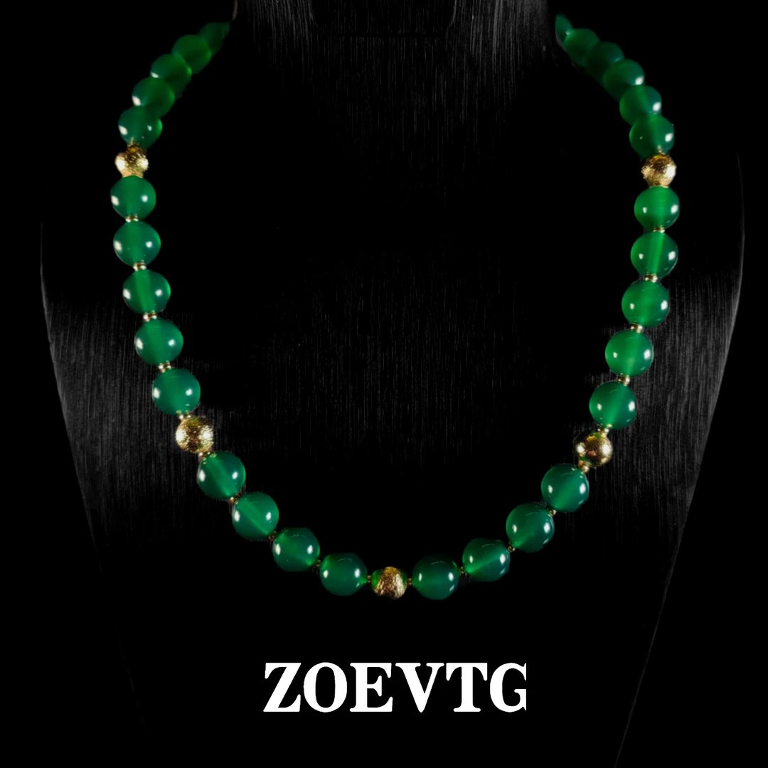 铜合金项链 西西里】新品原创复古绿色串珠项链中古宫廷风饰品1255