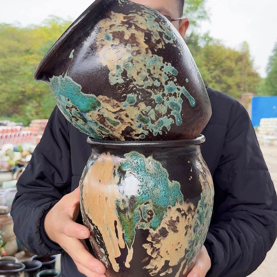 紫砂花盆口17高22（两个泼墨姹寂镇店之宝