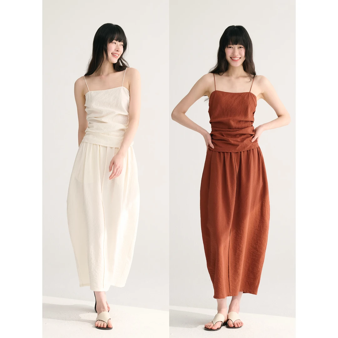 MAISON CECILE 六色/经典重现加色法式干丝抽褶吊带/花苞半裙