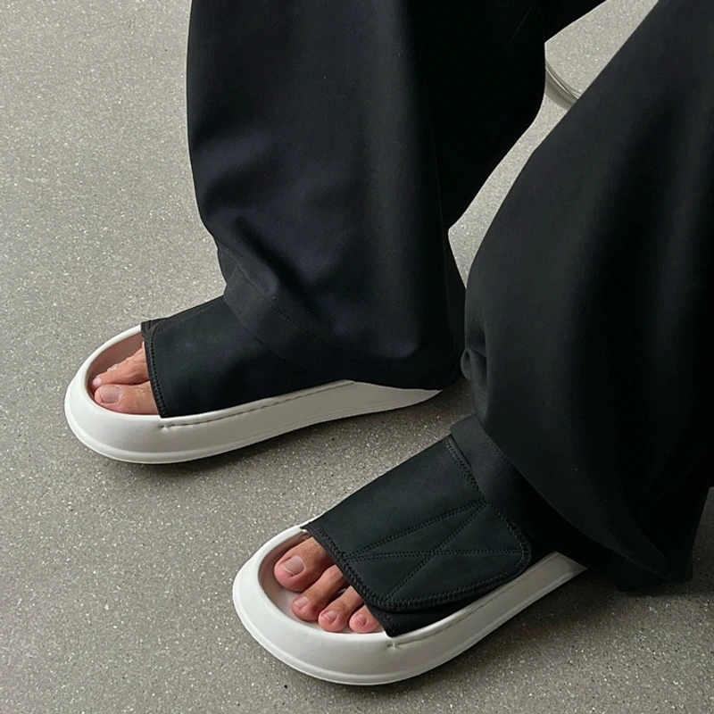 OXFREAK 老钱风魔术贴拖鞋男女柔软厚底一字拖透气时尚休闲面包鞋