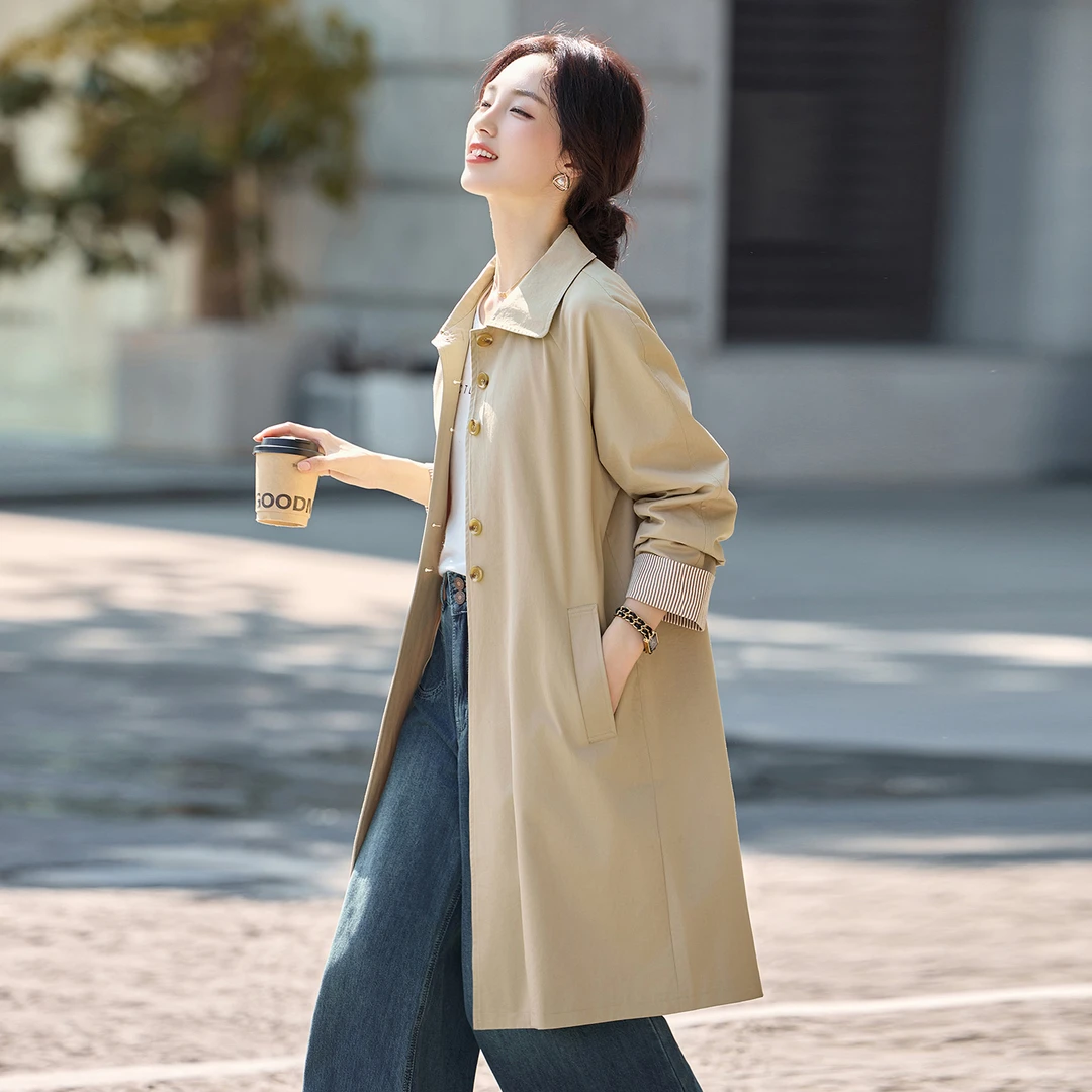 风衣外套女中长款2025春秋新款正品高级感宽松休闲英伦风洋气大衣