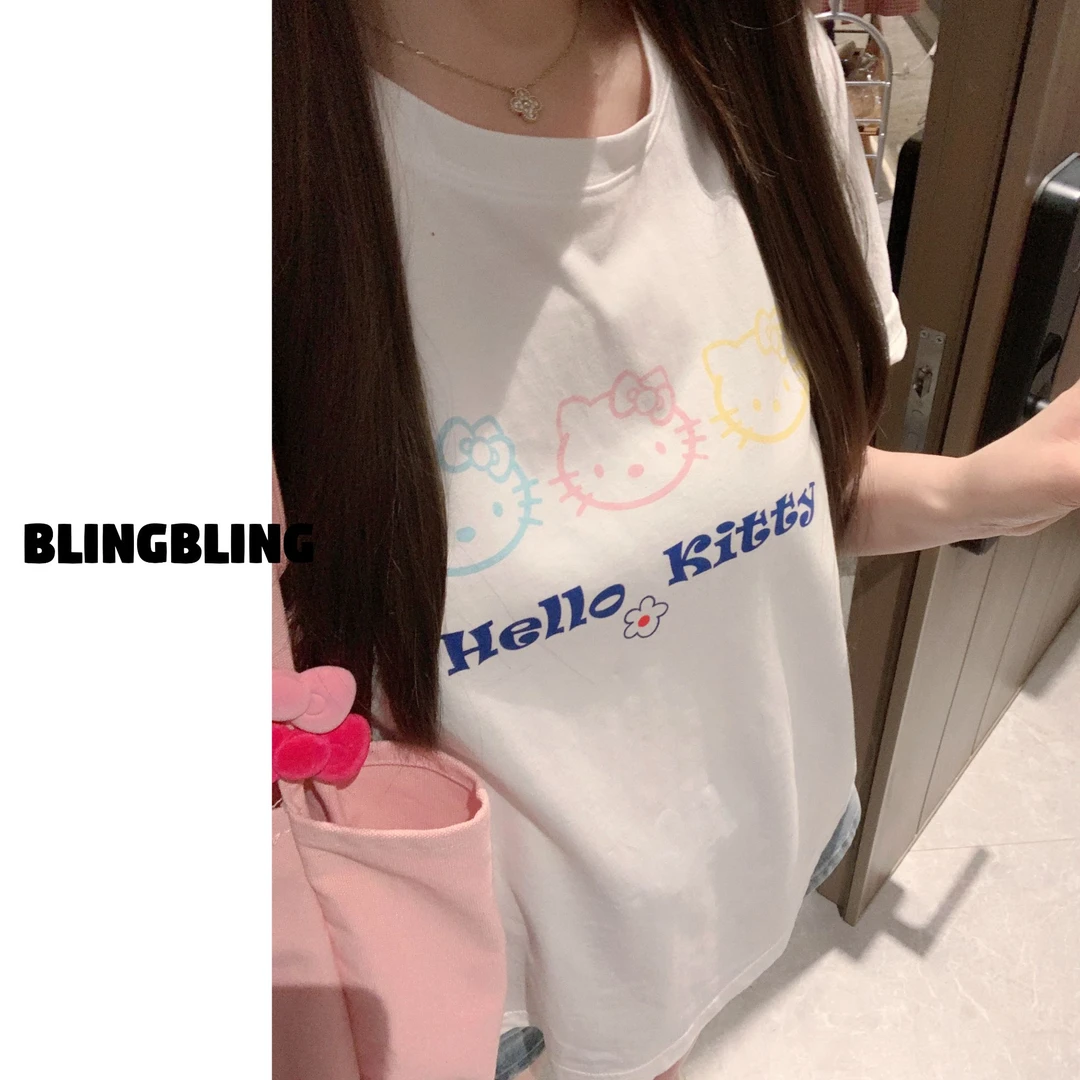 唐不灵微胖《hello kitty 》大码显瘦百搭夏季T恤甜美可爱
