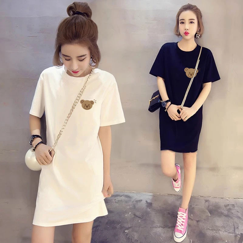 夏季大码女装纯棉T恤裙中长款显瘦短袖连衣裙2025爆款宽松长裙潮