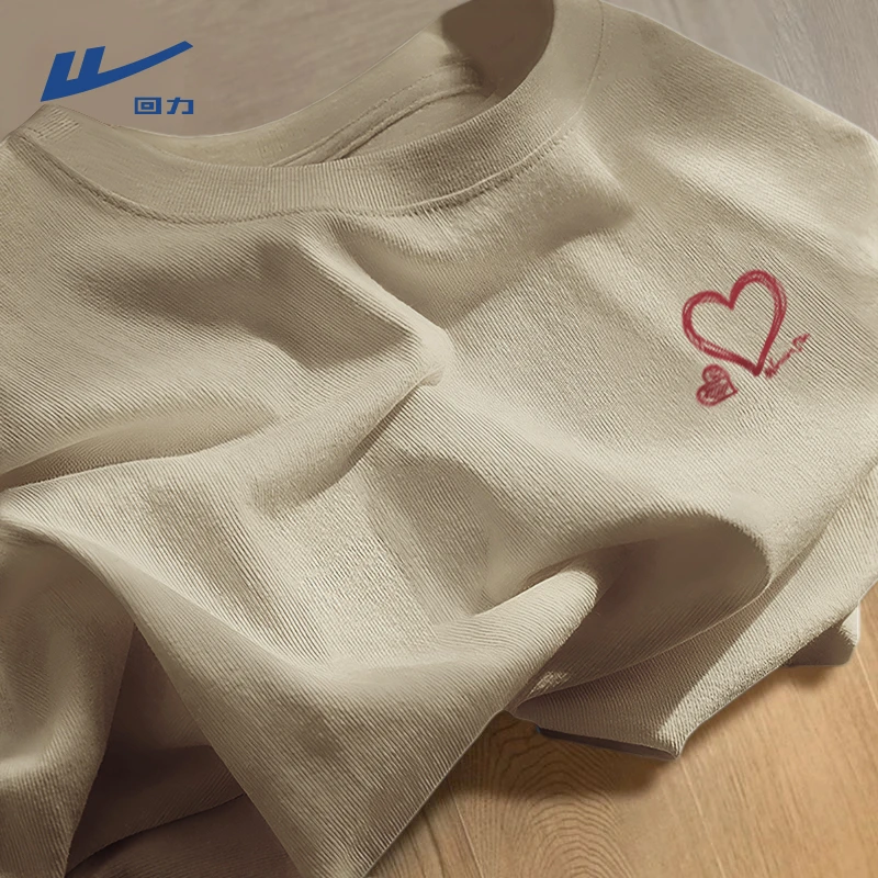 回力复古情侣短袖t恤男女夏季2025新款摩卡色宽松半袖男款透气T恤