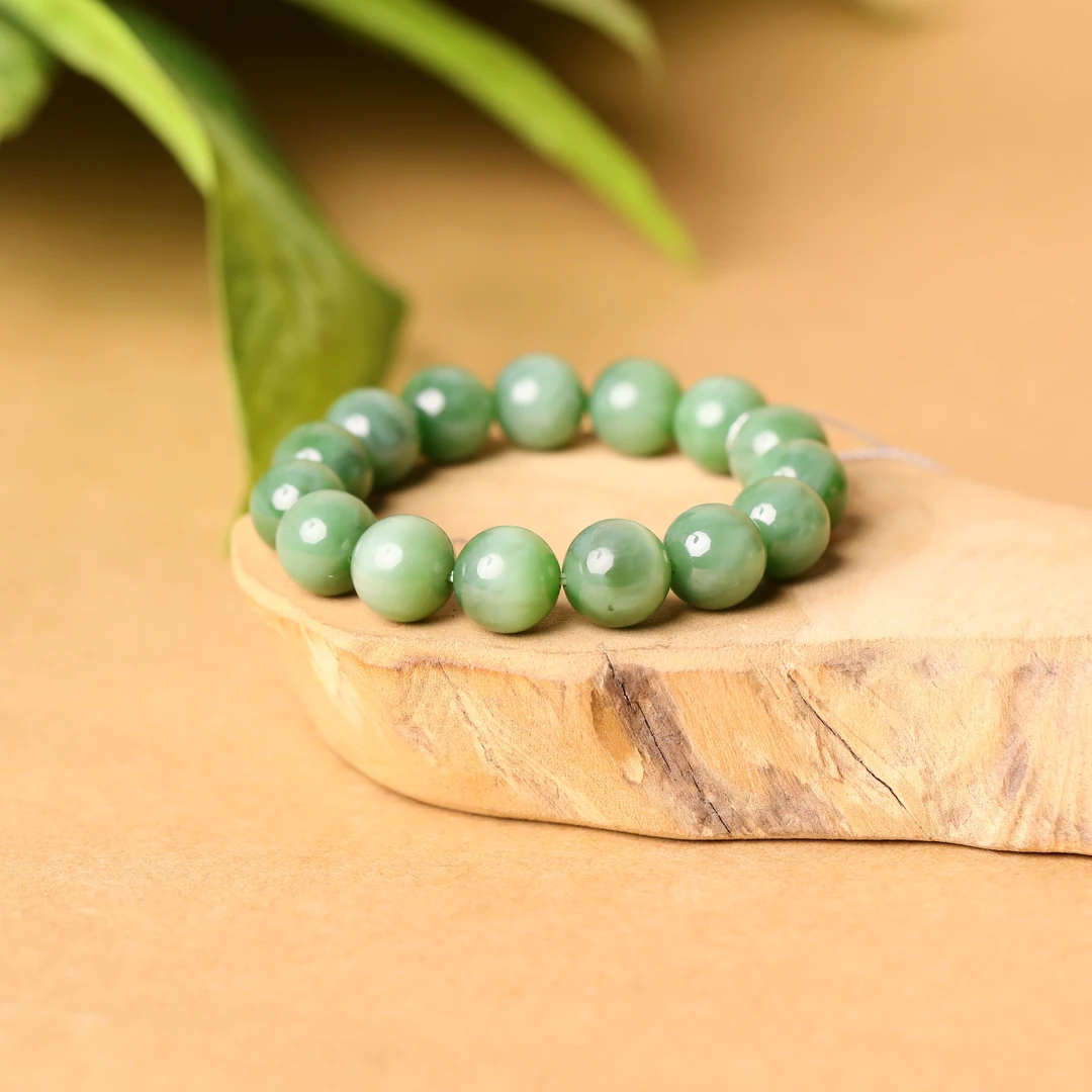 【双12特惠】15颗碧玉猫眼粉青手串 14mm 俄罗斯 WGZP644