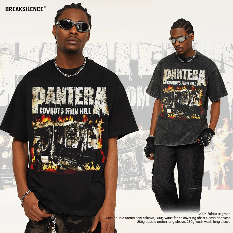 2025春夏新款PANTERA摇滚乐队vintage短袖t恤美式复古重磅纯棉潮