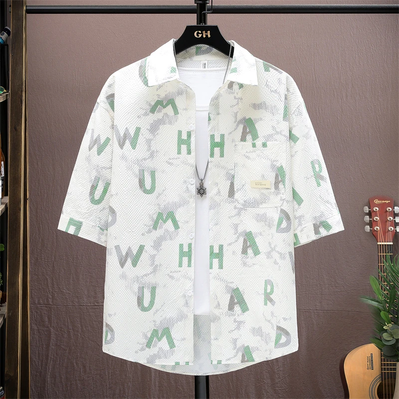 Louis Fordea/路易弗狄高级感扎染短袖衬衫男潮牌扎染牛仔