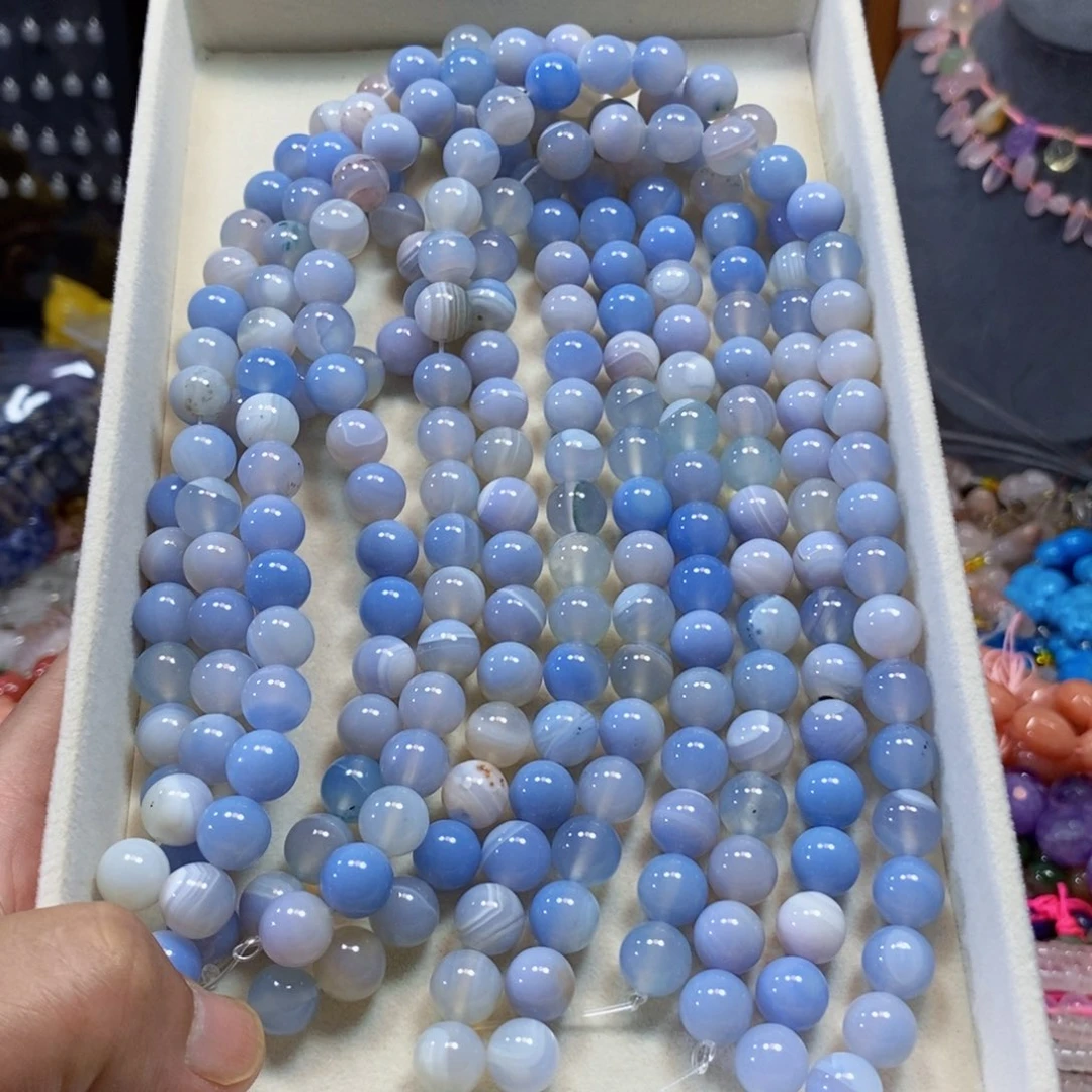 玛瑙/玉髓合金珠宝半成品蓝玛瑙一条卡10mm