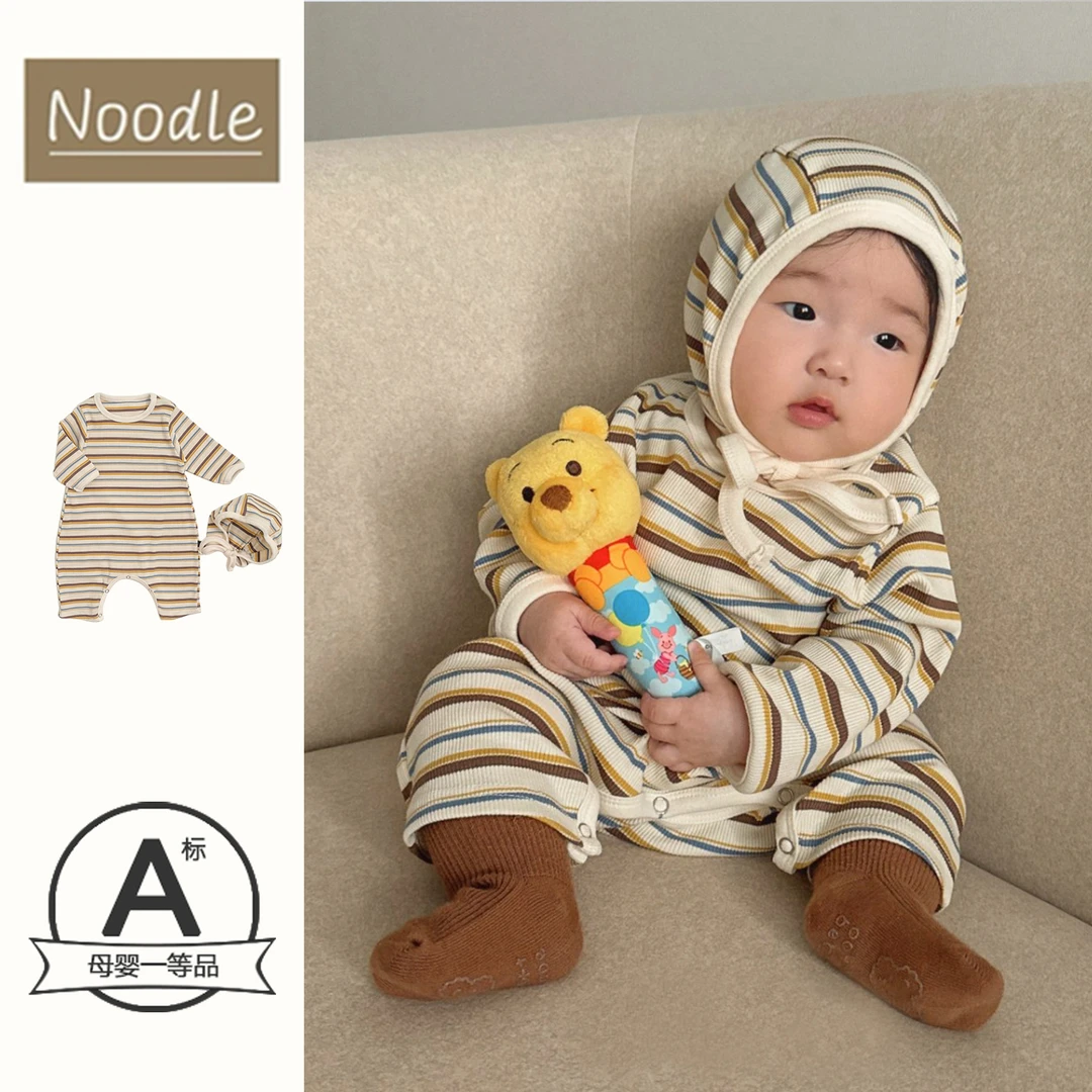 婴儿衣服秋季韩版儿童长袖条纹连体哈衣小月龄男女宝宝外出爬服