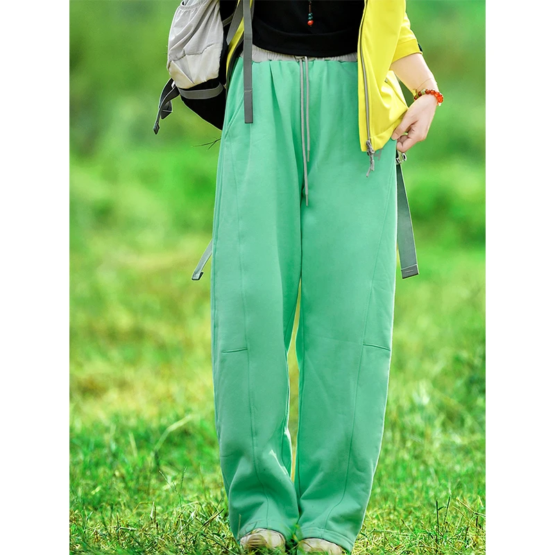 北京森林户外原创390G全棉直筒加绒加厚保暖宽松显瘦阔腿长裤女式