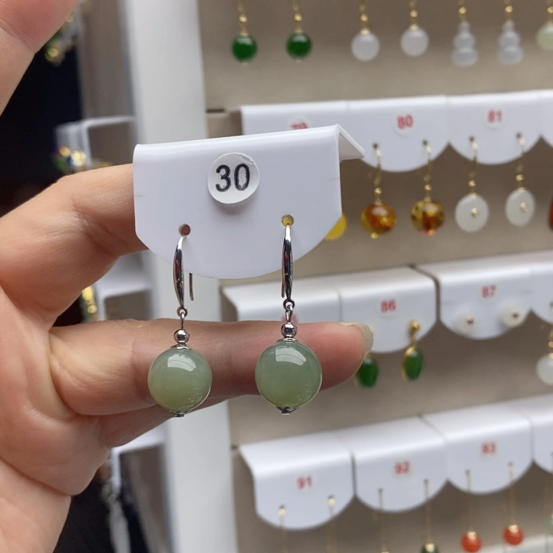 银S925镶嵌和田玉耳饰