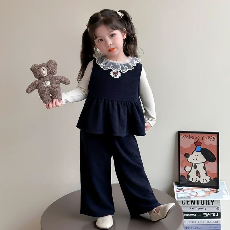 女童马甲秋装套装秋季2025新款洋气时髦儿童韩版甜美阔腿裤两件套