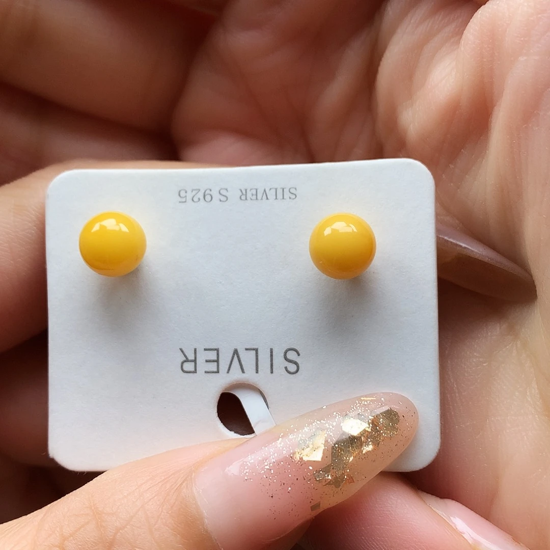 银S925镶嵌蜜蜡耳饰耳钉