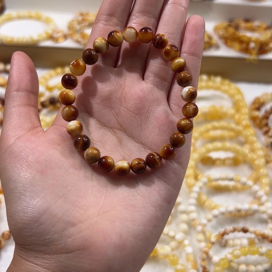 琥珀未镶嵌手链浓蜡沁色圆珠手串