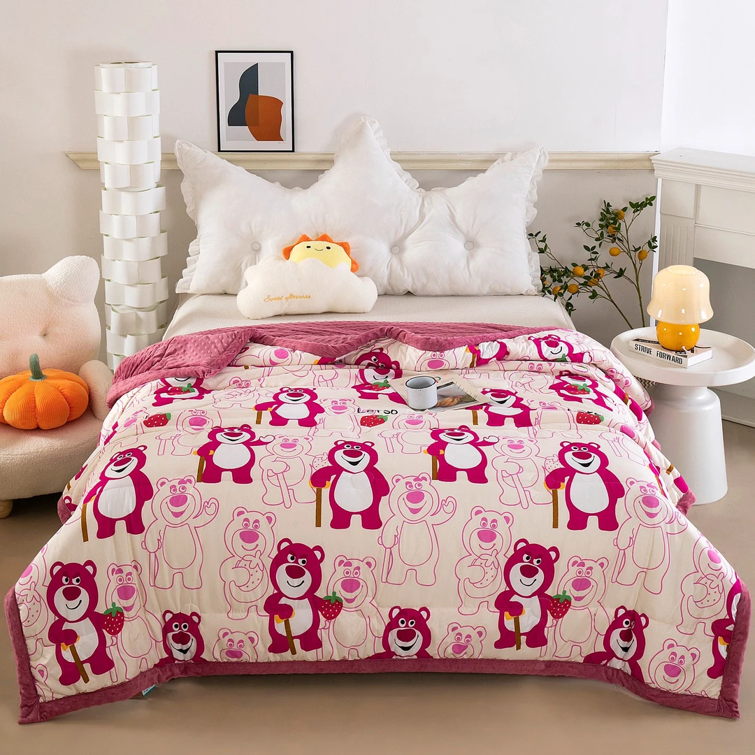 四季印花一体春秋豆豆被亲肤空调被学生宿舍可机洗双面绗缝两用被