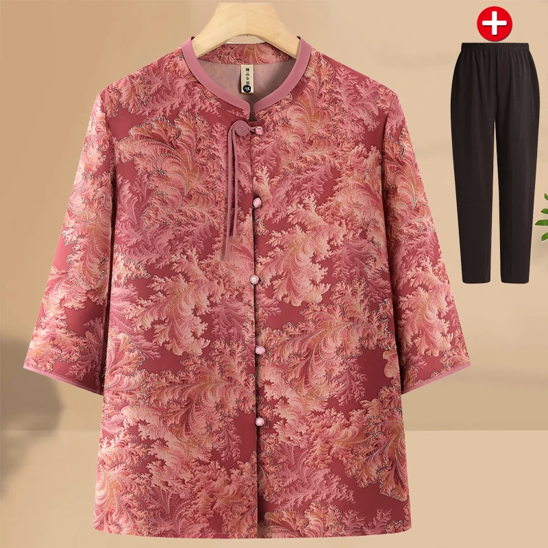 奶奶夏装上衣女七分袖中老年人妈妈装新中式夏季开衫老太太套装