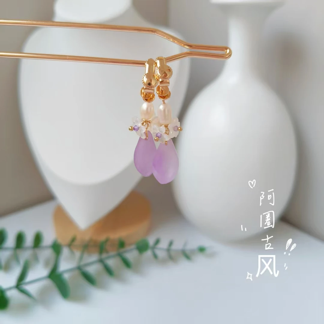 紫色天然汉服配饰蝶贝古风饰品