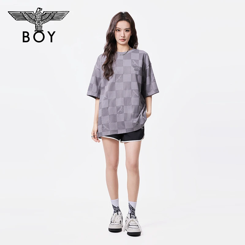 BOY LONDON夏季短袖男女同款格子圆领宽松高街潮牌时尚T恤N01157