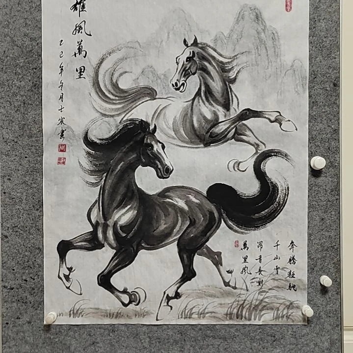 横款周士宸水墨写意骏马图